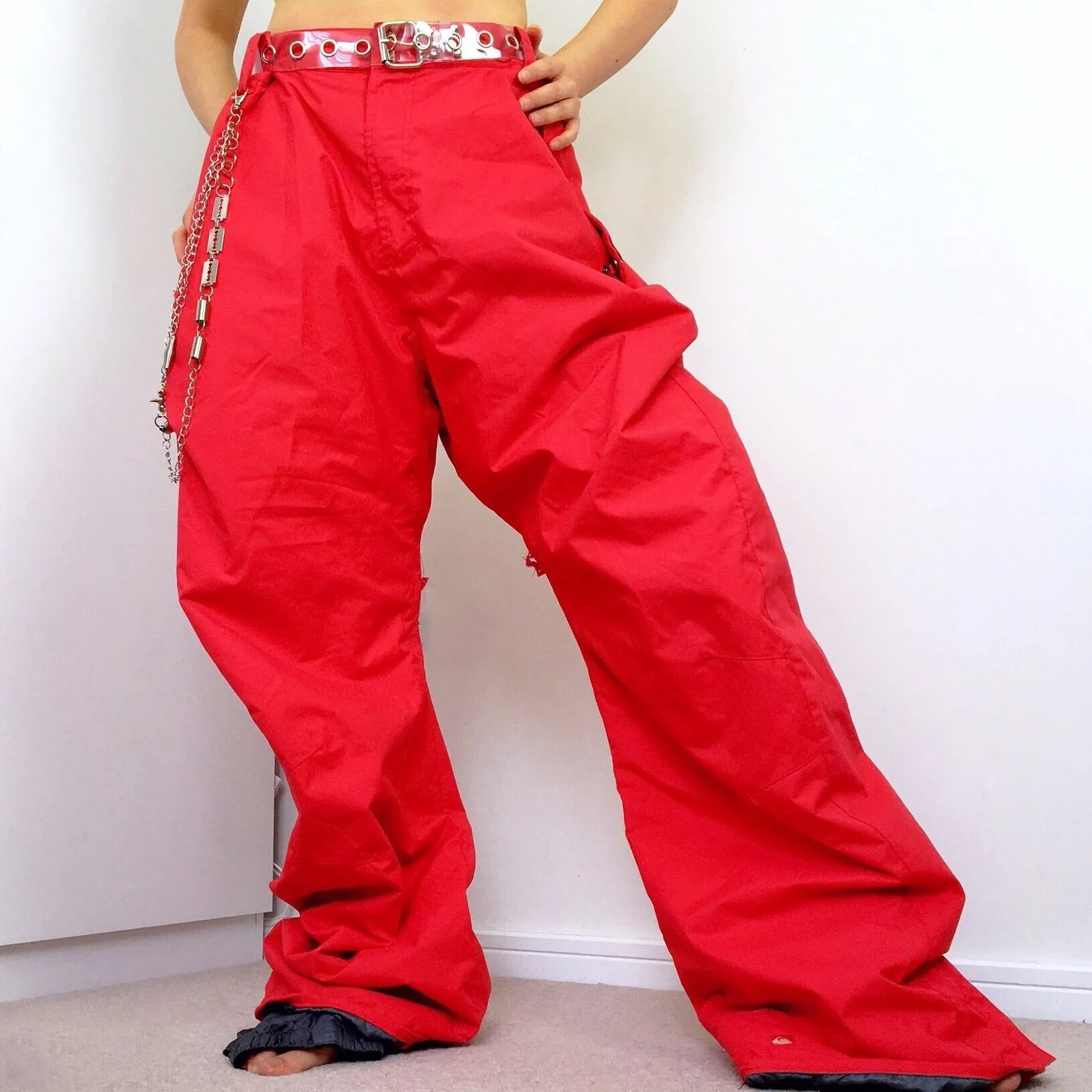 00S Y2K MEN UNISEX QUIKSILVER FLOURO RED TECH PANTS TROUSERS