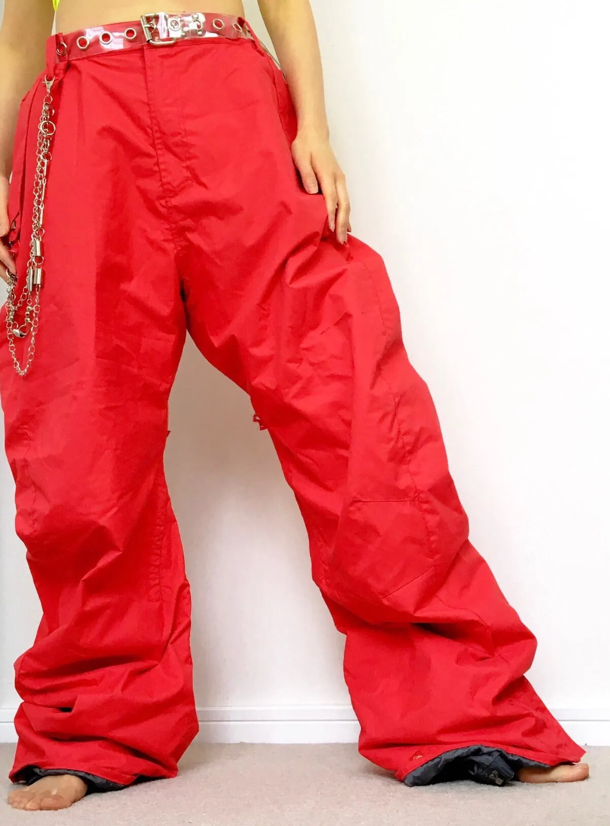 00S Y2K MEN UNISEX QUIKSILVER FLOURO RED TECH PANTS TROUSERS