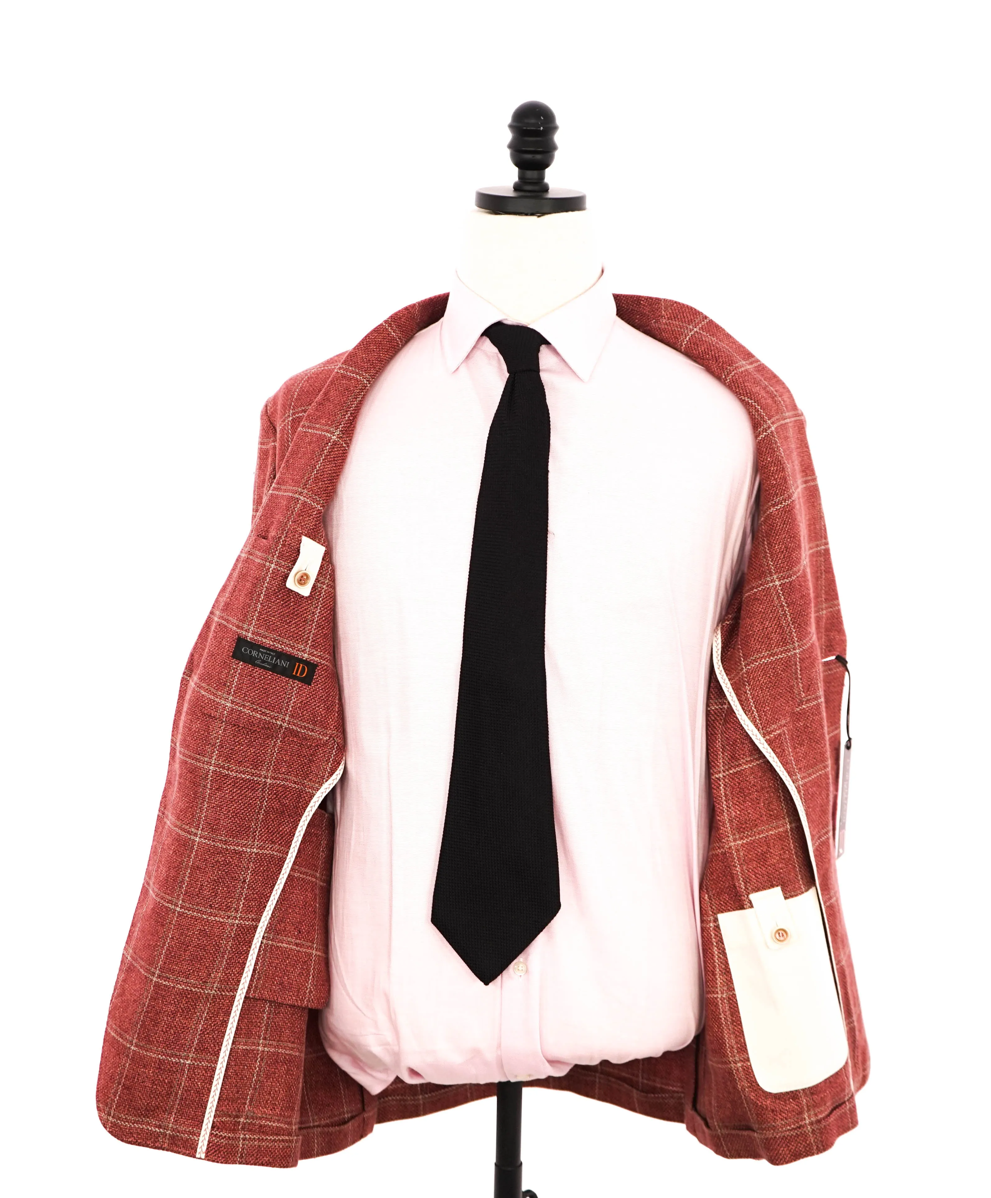 $1,595 CORNELIANI - Pink/Red LINEN/WOOL Logo  Blazer - 40R