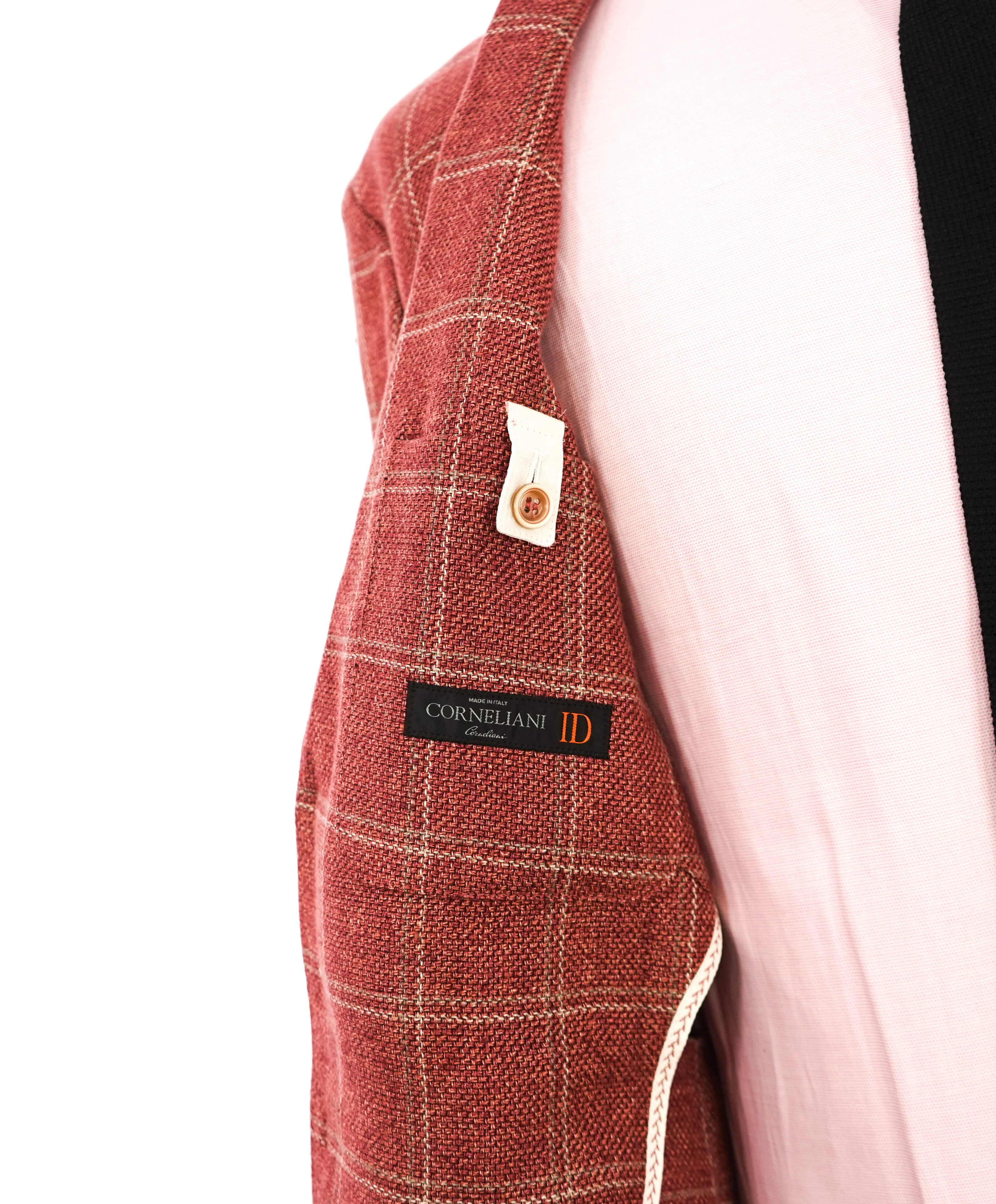 $1,595 CORNELIANI - Pink/Red LINEN/WOOL Logo  Blazer - 40R