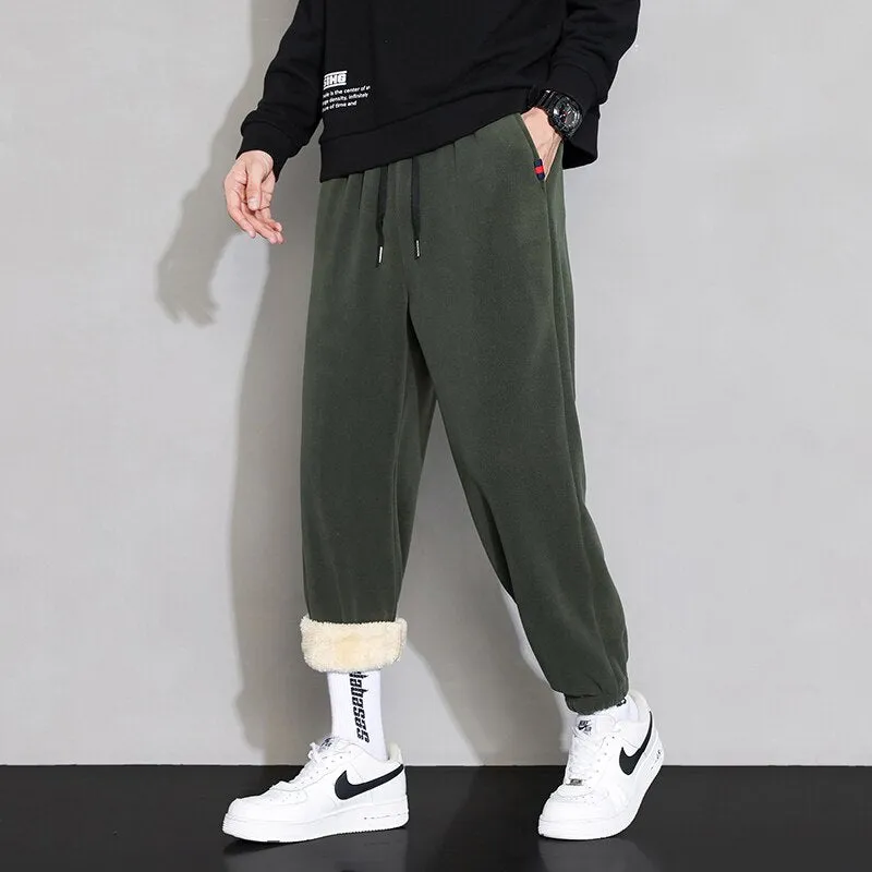 2023 Men's Winter Fleece Pants Casual Outdoor Men Solid Color