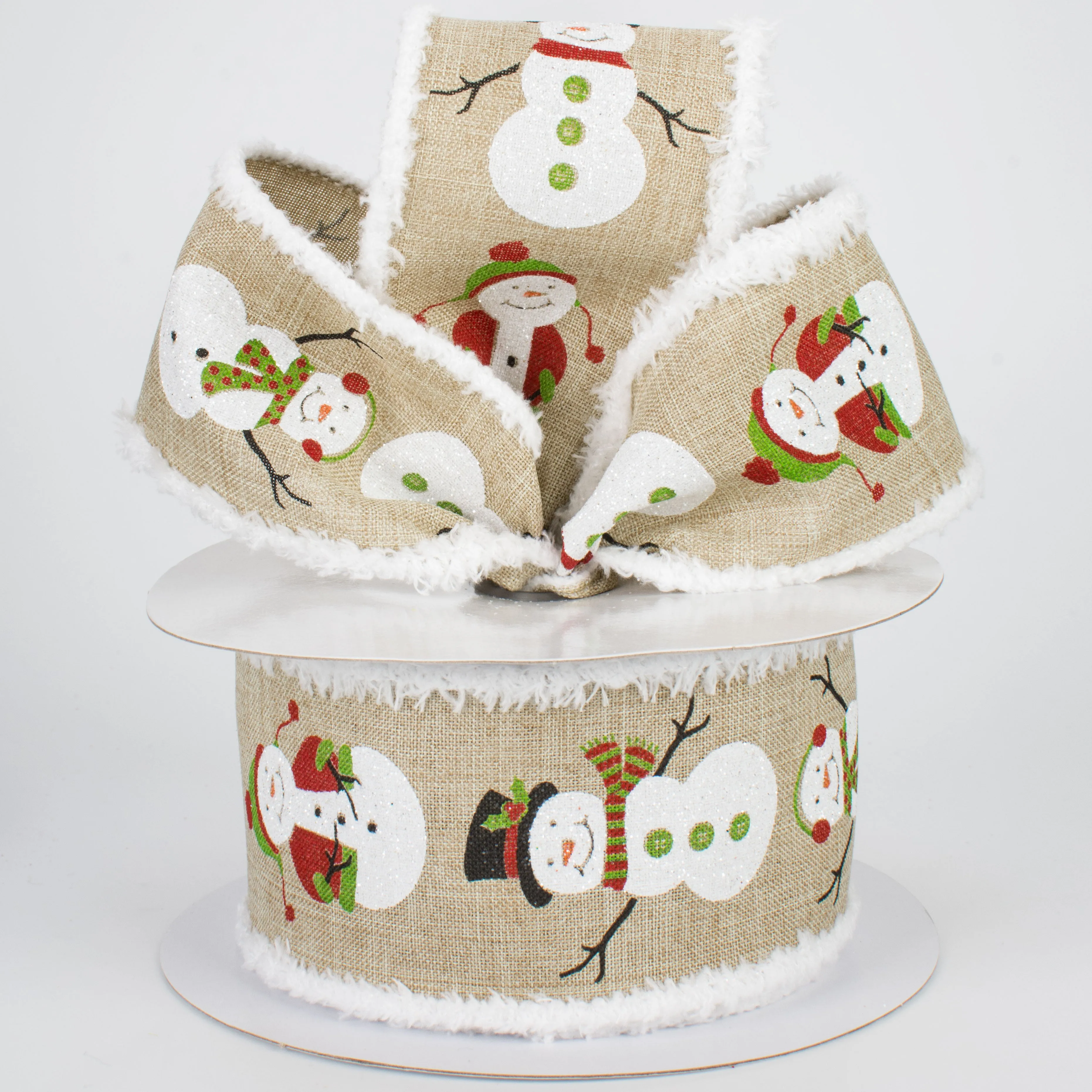 2.5" Snowmen with Snowdrift Ribbon: Natural (10 Yards)