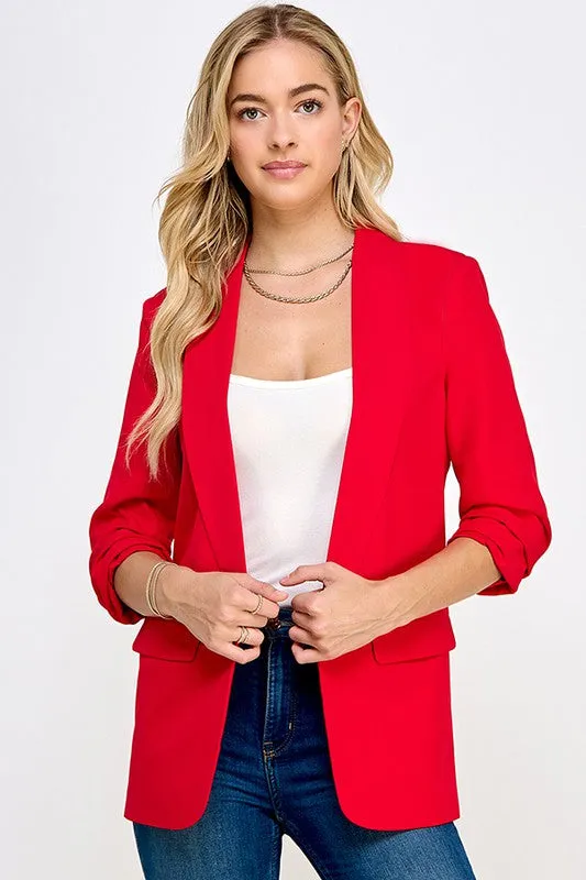 3/4 Sleeve Blazer with Gathered Sleeves (green & red)