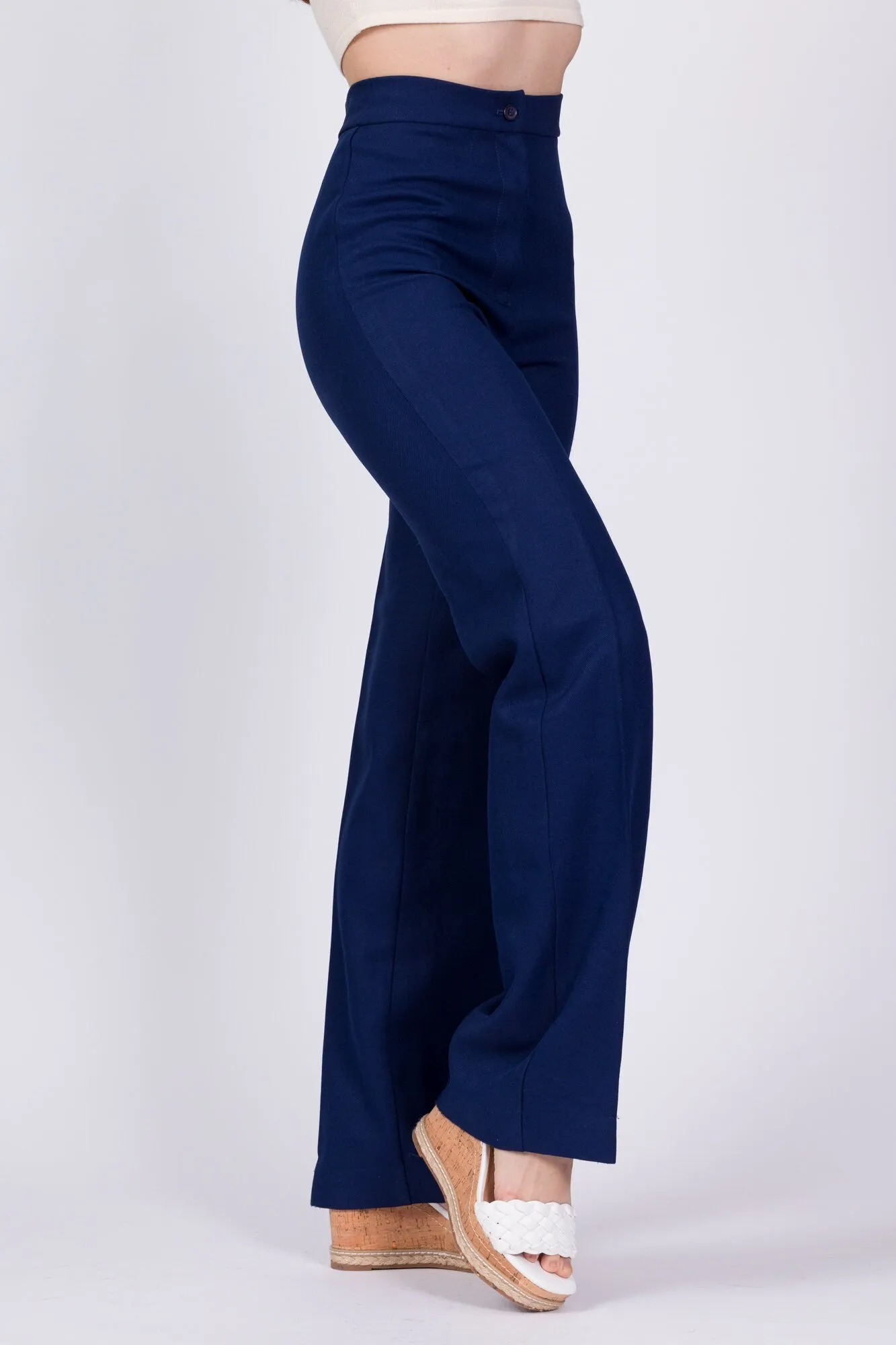 70s Navy Blue High Waist Pants - Extra Small, 23"-24"