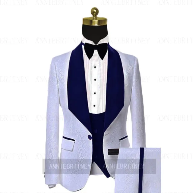 Aidase New Luxury Men Wedding Suits Pink 3 Pieces Custom Groom Suit Dress Tuxedo Slim fit Jacquard Blazer Double Breasted Vest Pant Set