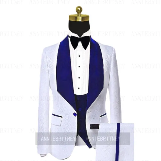 Aidase New Luxury Men Wedding Suits Pink 3 Pieces Custom Groom Suit Dress Tuxedo Slim fit Jacquard Blazer Double Breasted Vest Pant Set