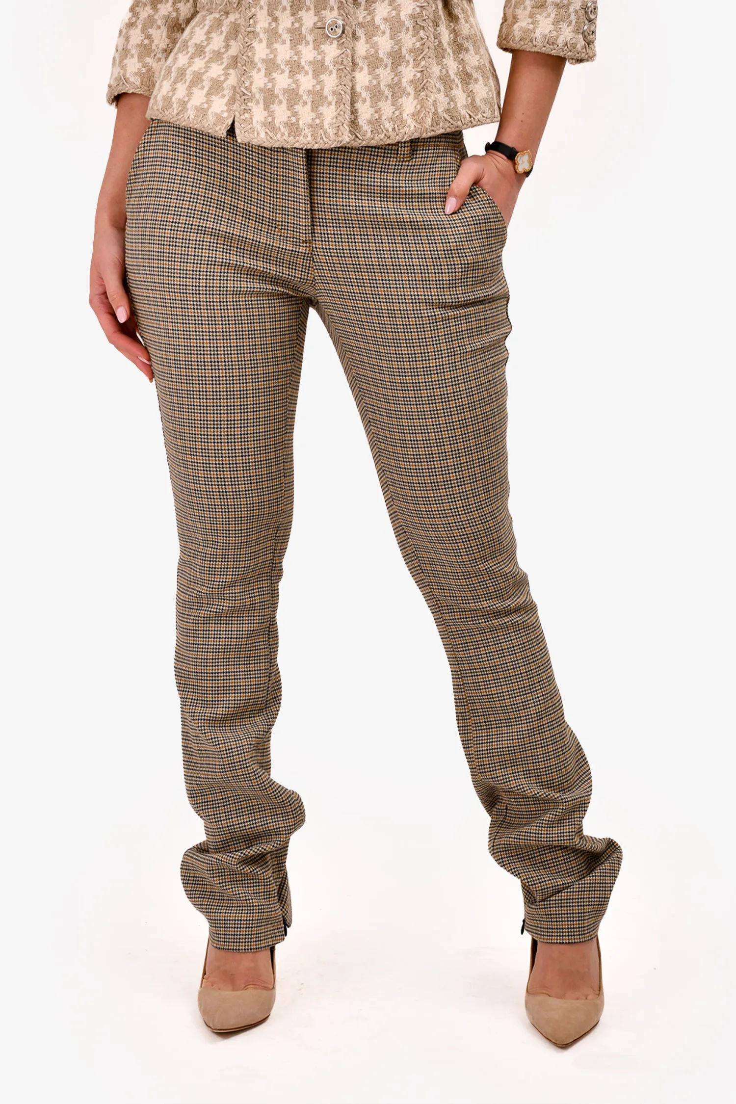 A.L.C Beige Houndstooth Trousers Size 6