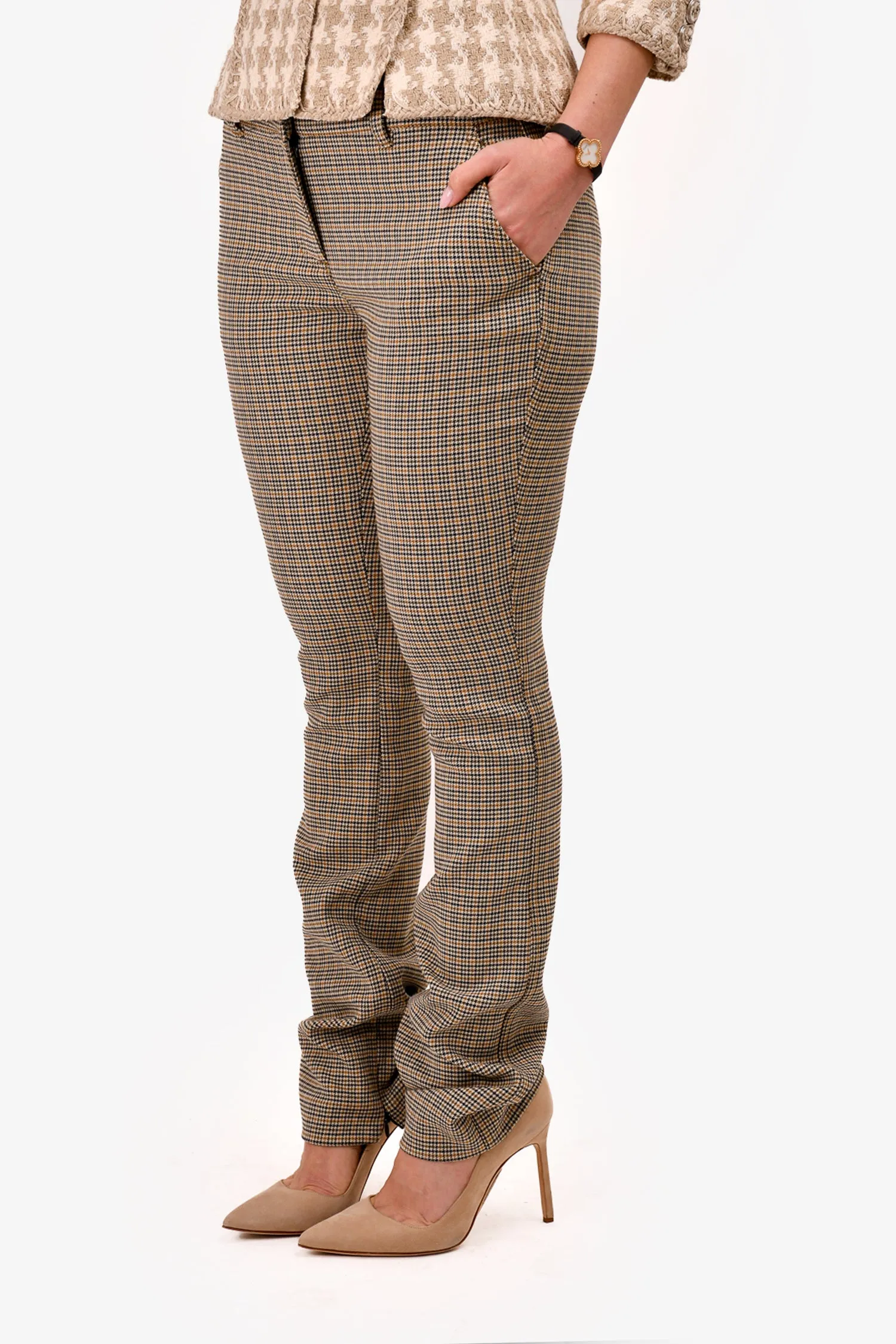 A.L.C Beige Houndstooth Trousers Size 6