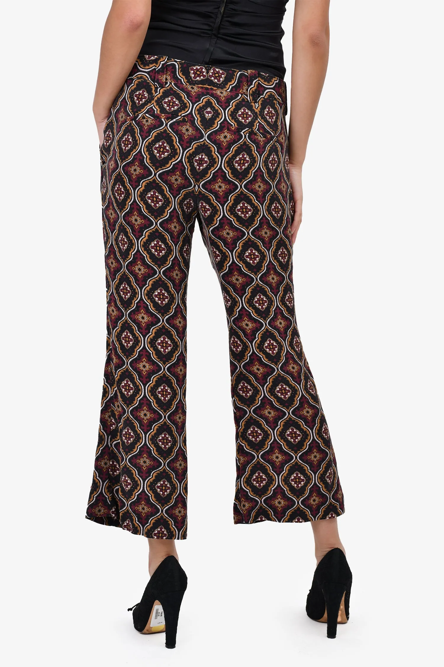 A.L.C Black/Maroon Paisley Print Cropped Trousers Size 2