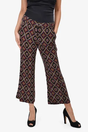 A.L.C Black/Maroon Paisley Print Cropped Trousers Size 2