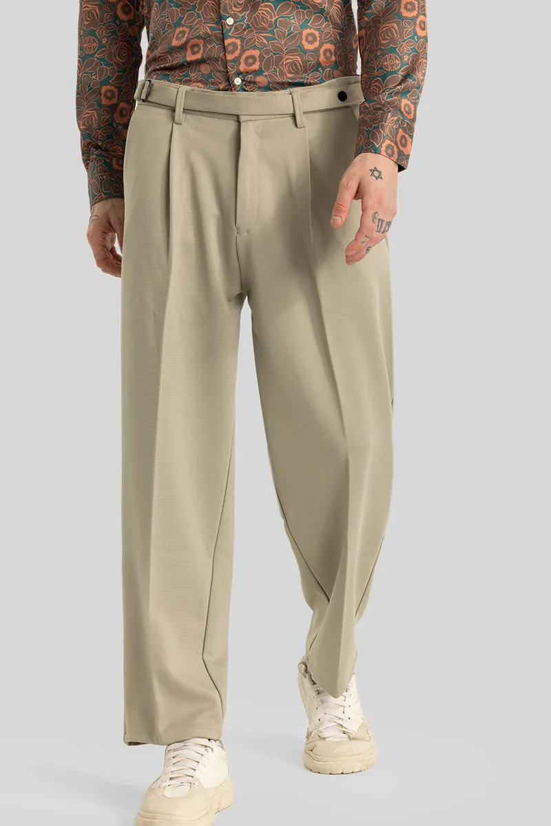 Alessio Beige Plain Relaxed Fit Korean Trousers