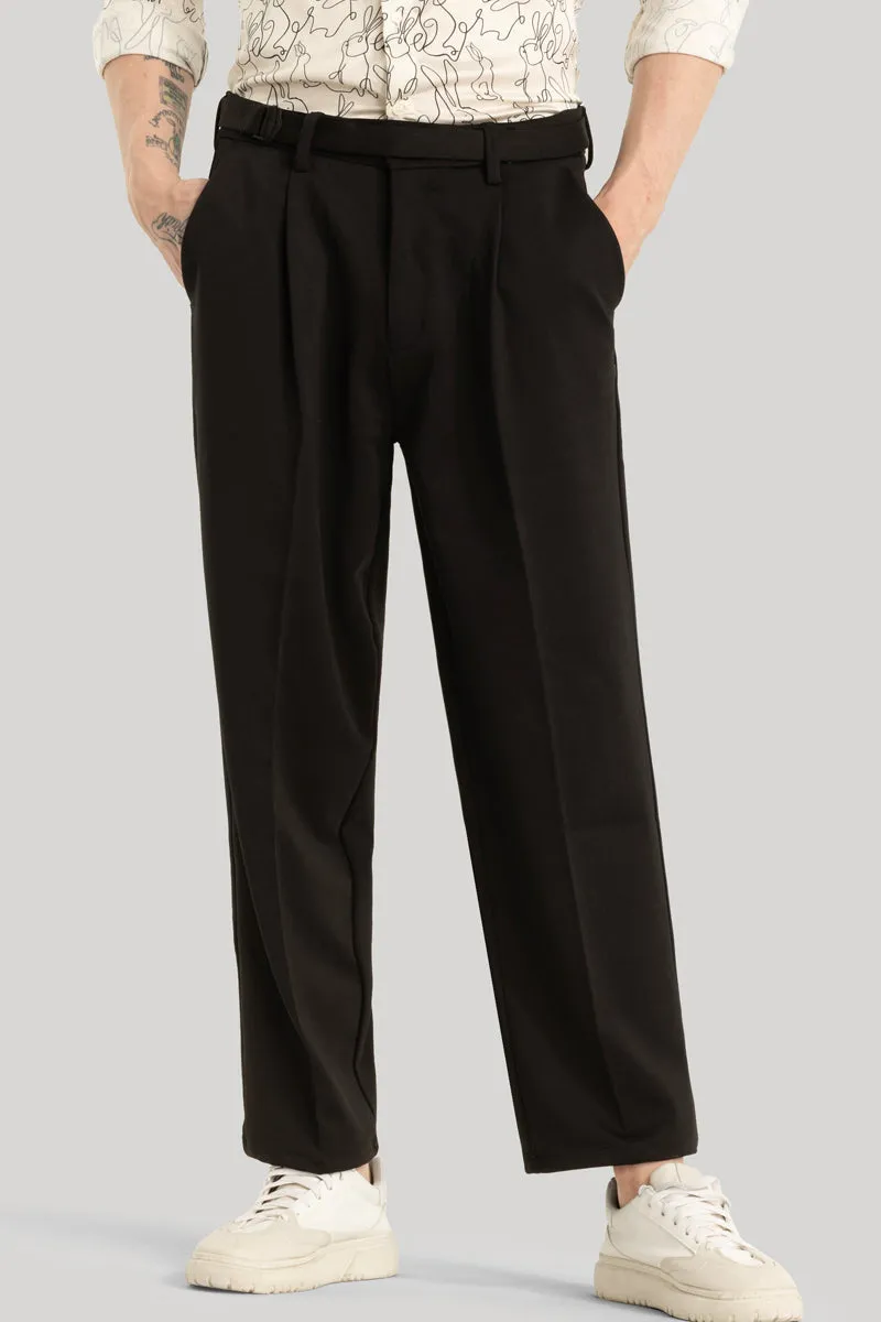 Alessio Black Plain Relaxed Fit Korean Trousers