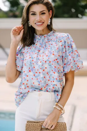 All The Fun Light Blue Floral Blouse