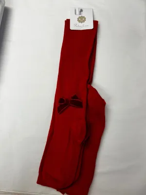 AW22 Patachou Girls Red Velour Bow Tights