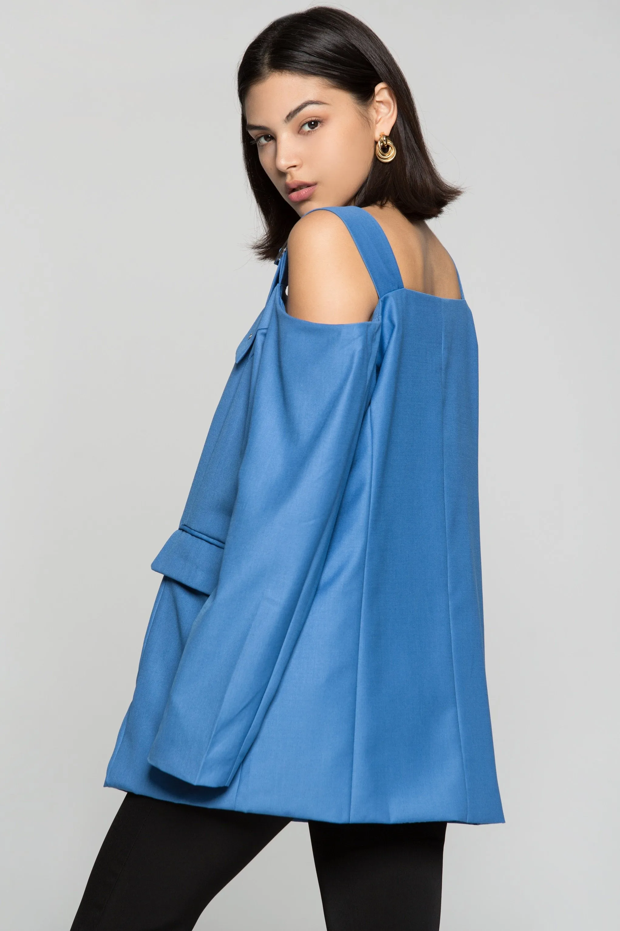 Azure Blue Cold Shoulder Blazer Dress