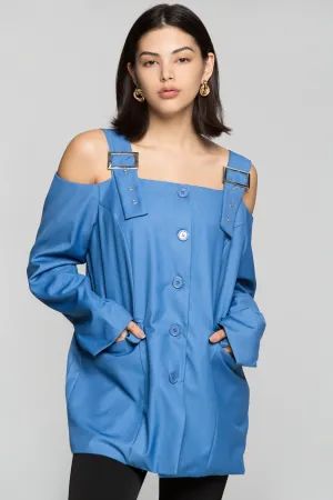 Azure Blue Cold Shoulder Blazer Dress