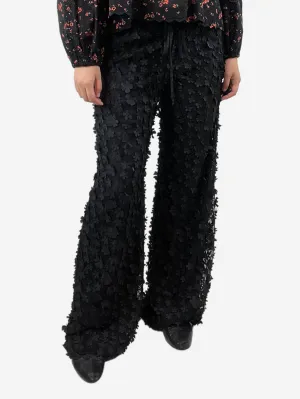 Black floral applique trousers - size UK 12