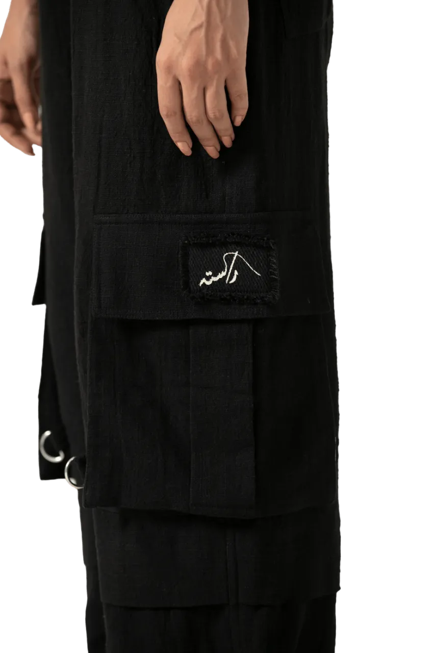 black handwoven khaddar cargo pants