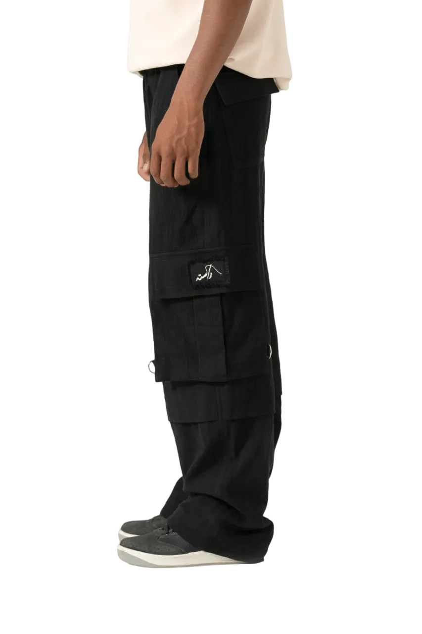 black handwoven khaddar cargo pants