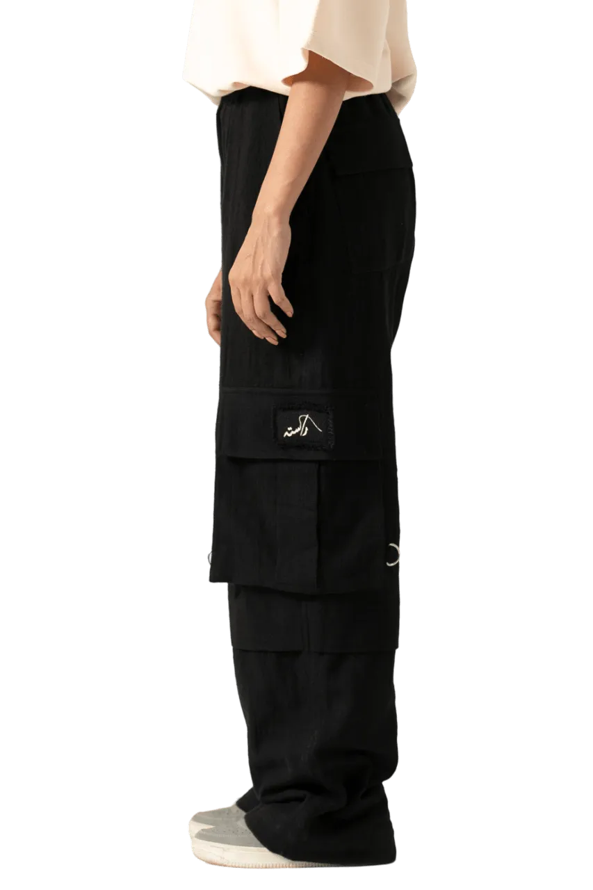 black handwoven khaddar cargo pants