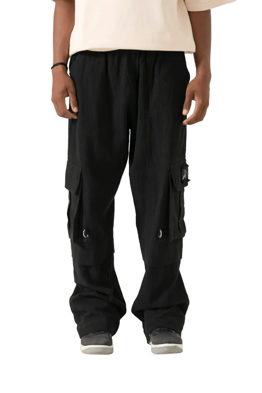 black handwoven khaddar cargo pants