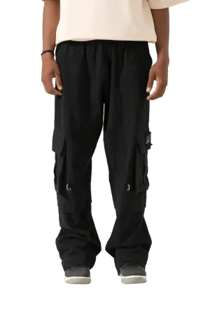 black handwoven khaddar cargo pants