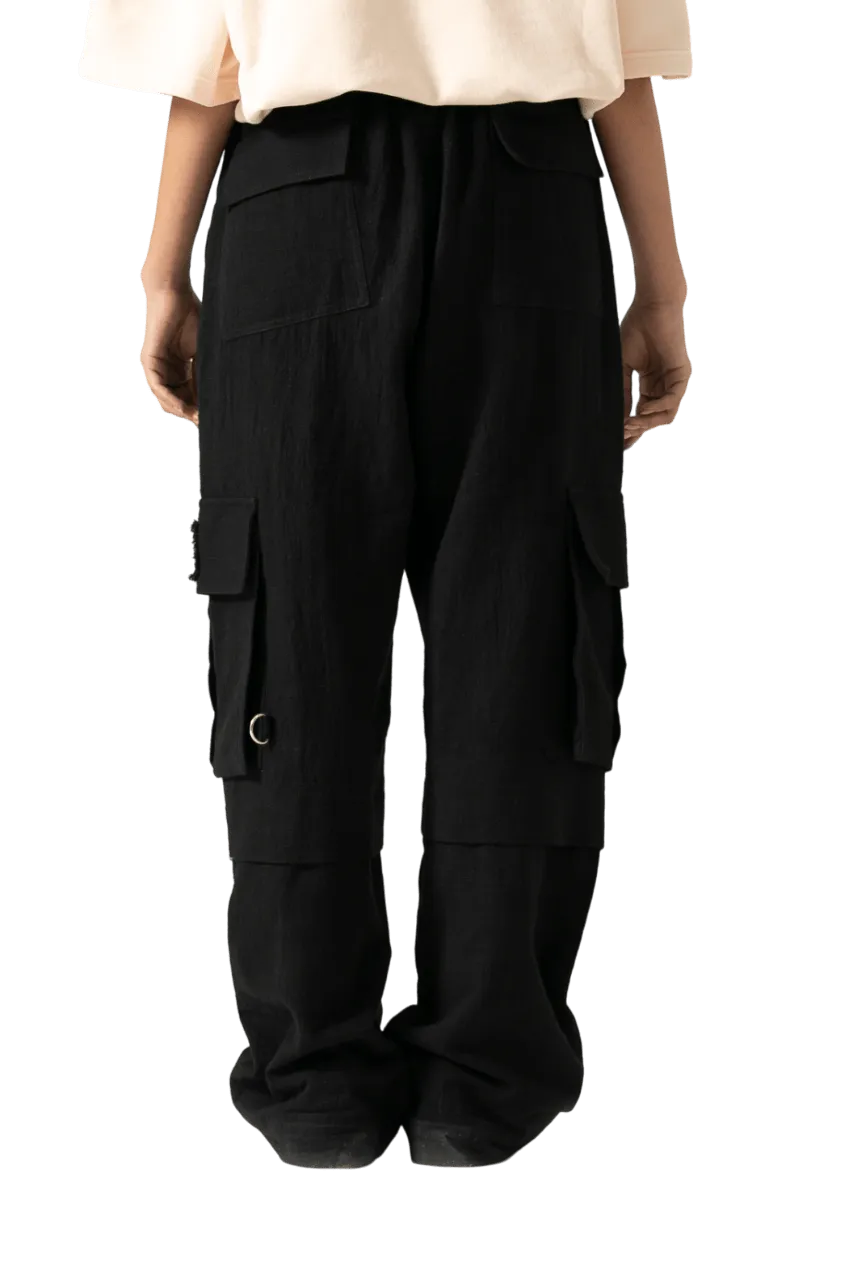 black handwoven khaddar cargo pants