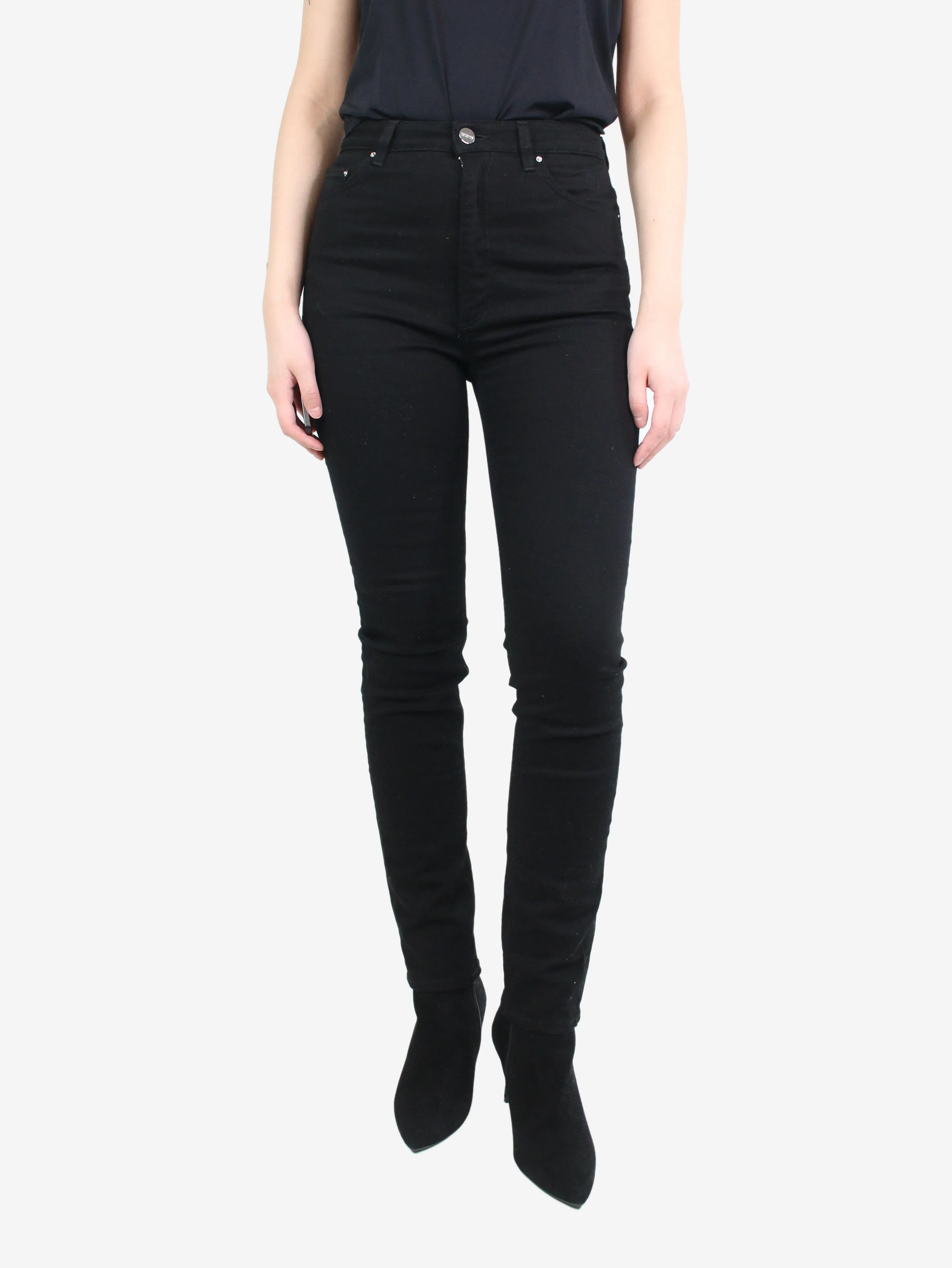 Black high-rise slim trousers - size UK 10