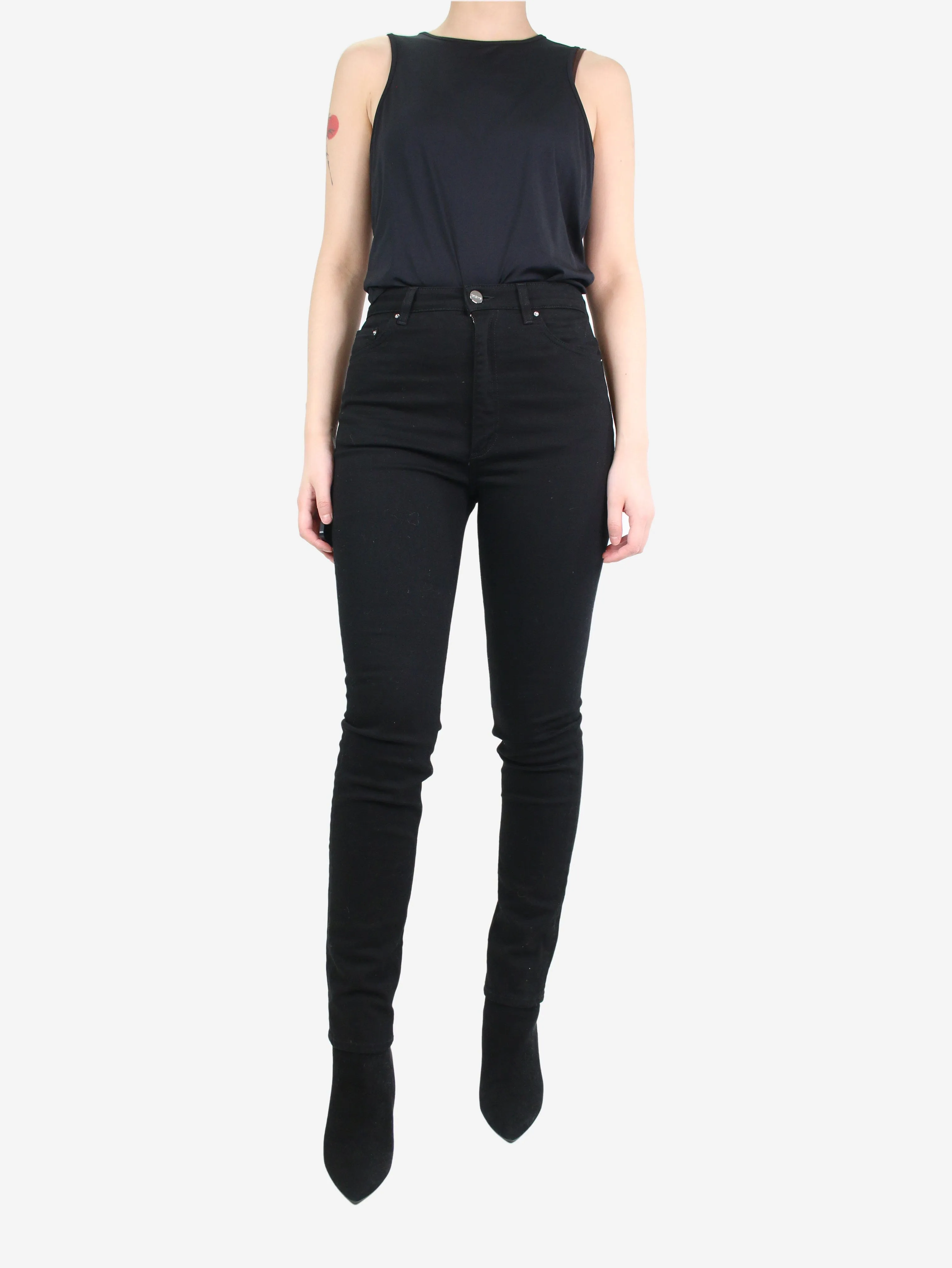 Black high-rise slim trousers - size UK 10