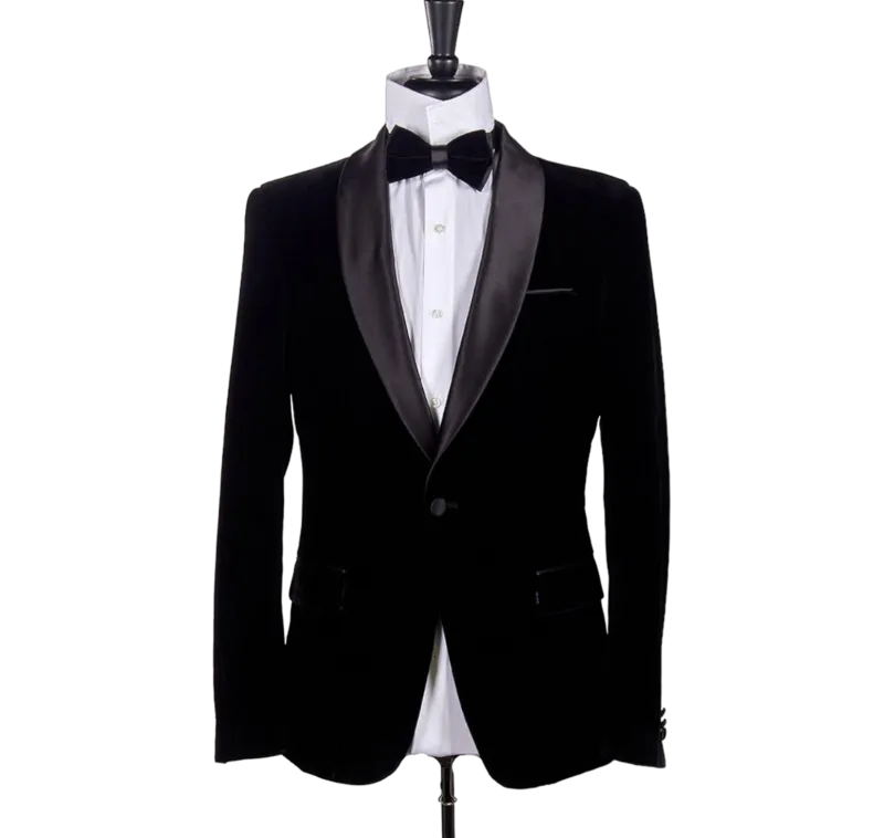 Black Men's velvet Blazer Shall Lapel Slim-Fit with Bowtie Style No : VSL1602-3