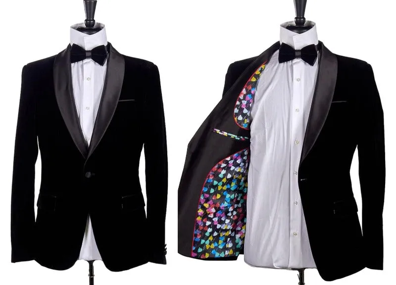 Black Men's velvet Blazer Shall Lapel Slim-Fit with Bowtie Style No : VSL1602-3