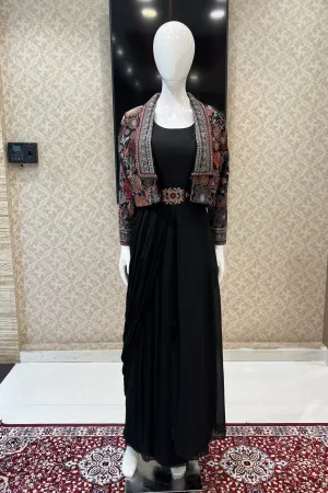 Black Multicolor Embroidery Overcoat Styled Indo Western Floor Length Anarkali Suit