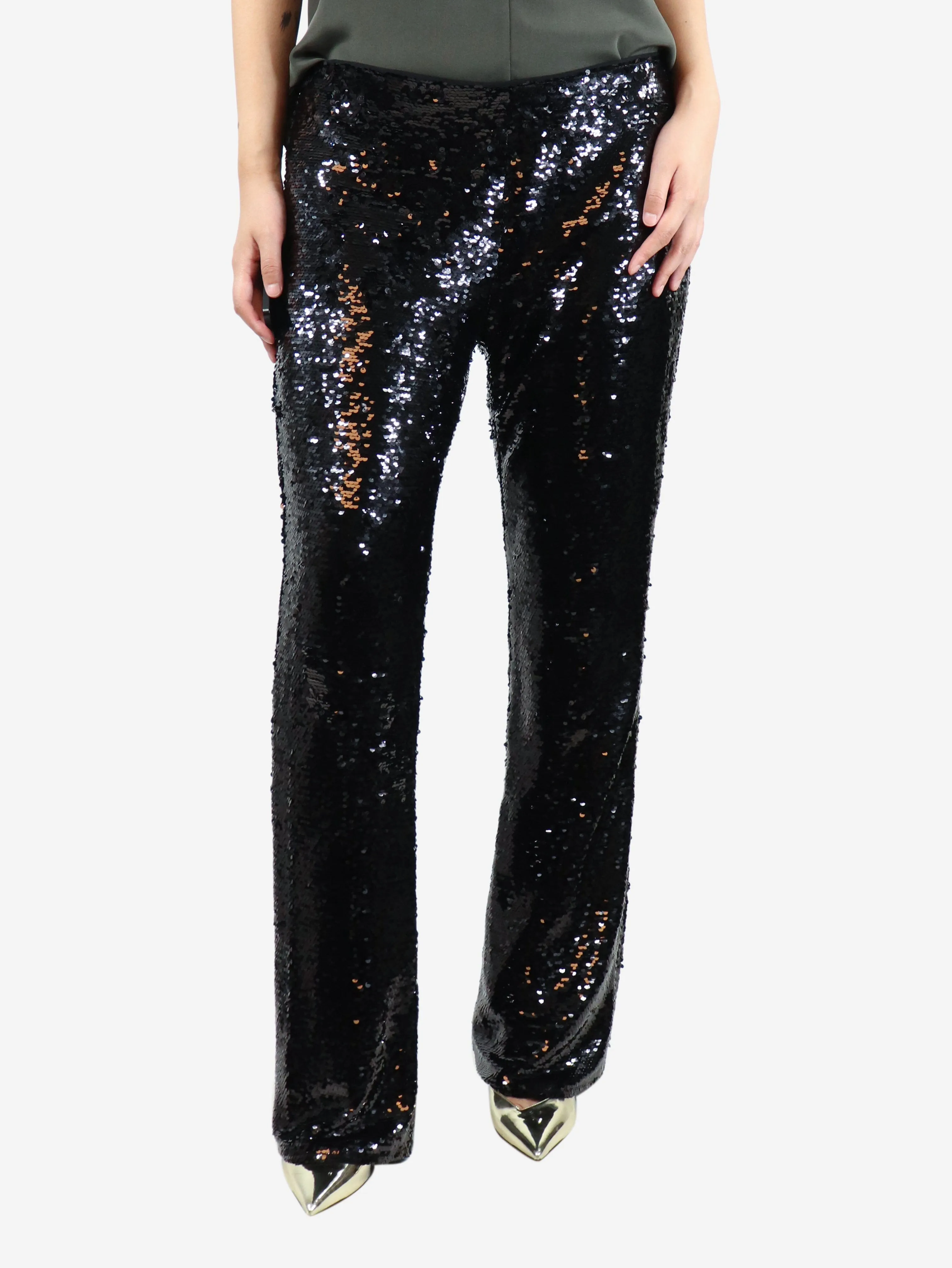 Black sequin trousers - size UK 14