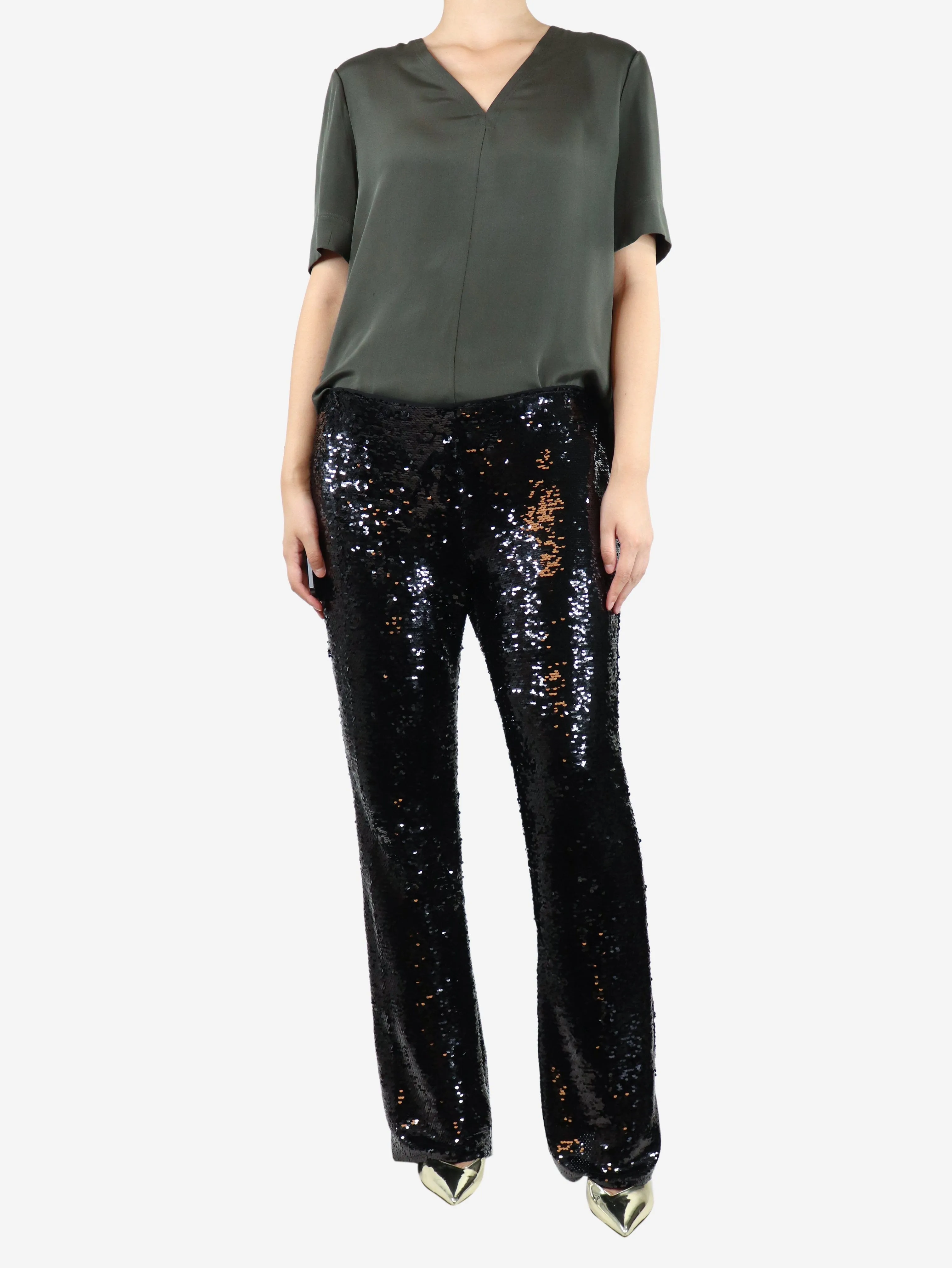 Black sequin trousers - size UK 14