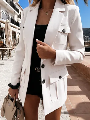 Blazer Longo Fashion Bolsos e Botões