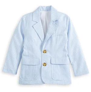 Blue Seersucker Blazer   Faux Zip Pant Set