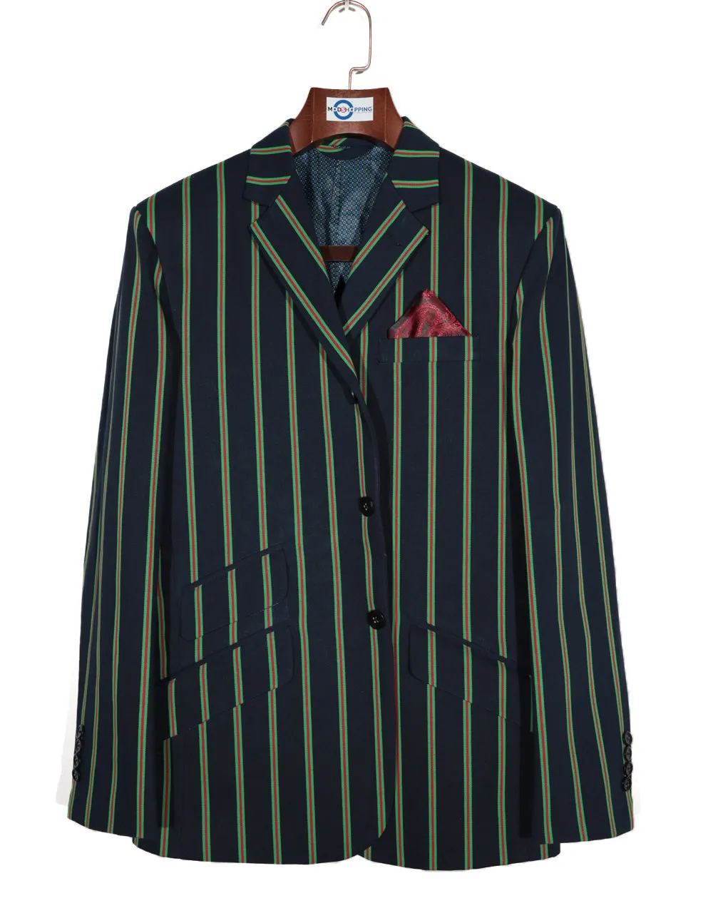 Boating Blazer - Dark Navy Blue and Green Striped Blazer