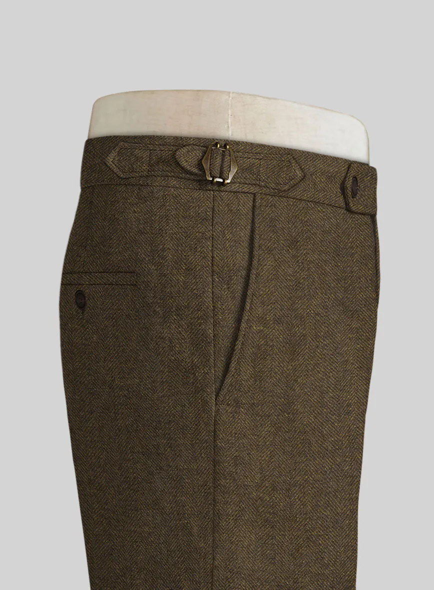 Bottle Brown Herringbone Highland Tweed Trousers