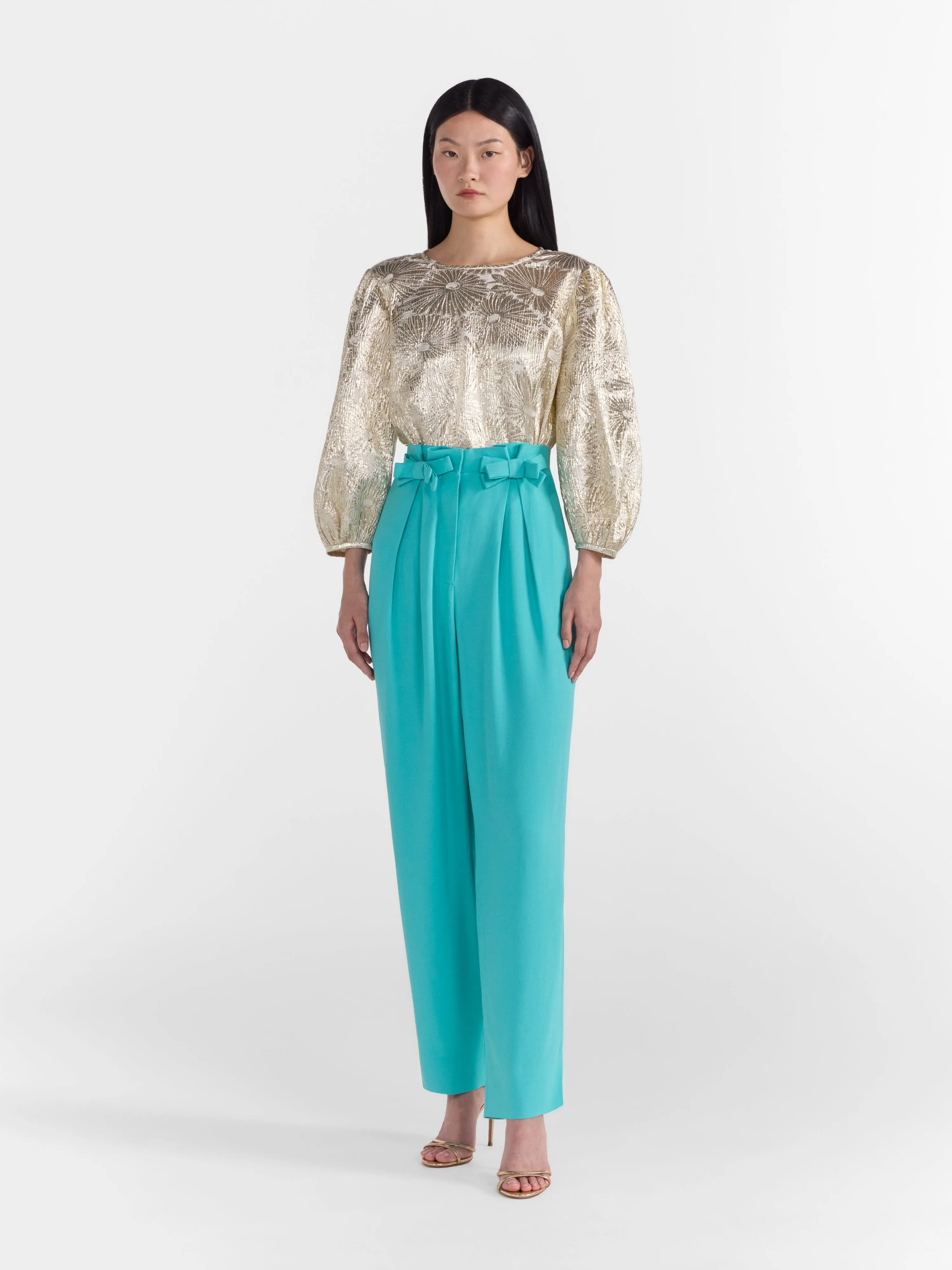 Bow Tulip Trousers in Aqua