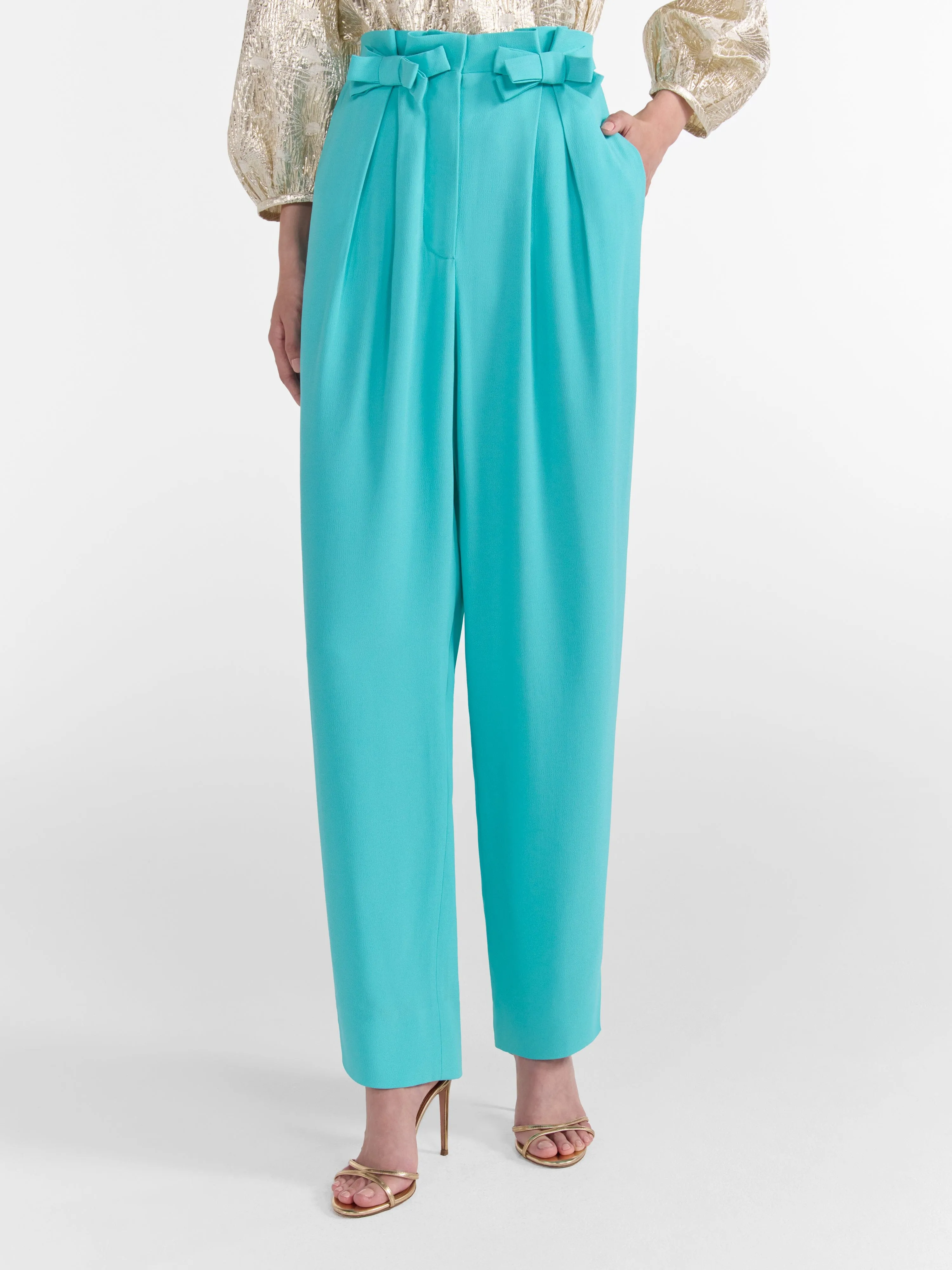 Bow Tulip Trousers in Aqua