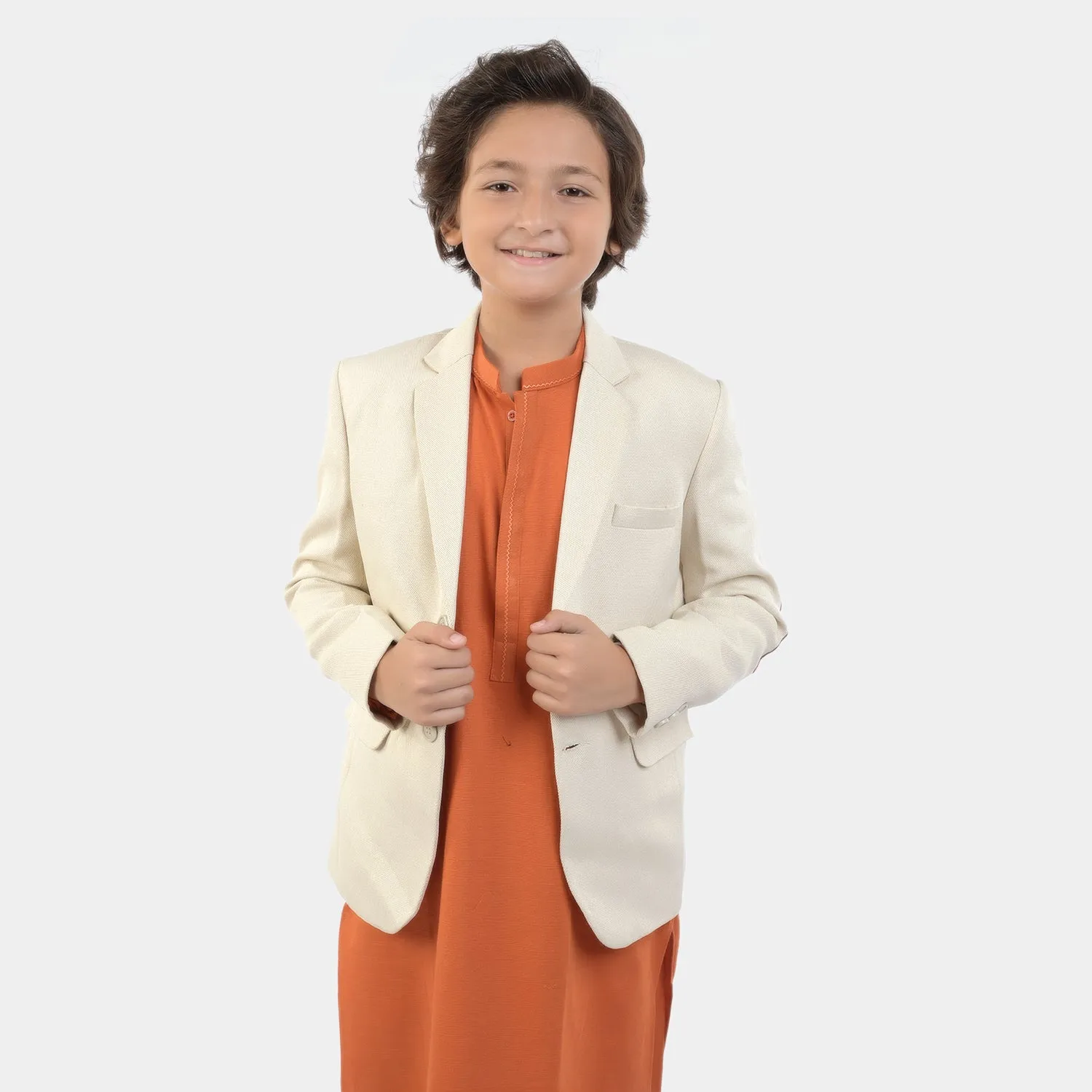 BOYS WOOL BLAZER ELBOW PATCH -Fawn