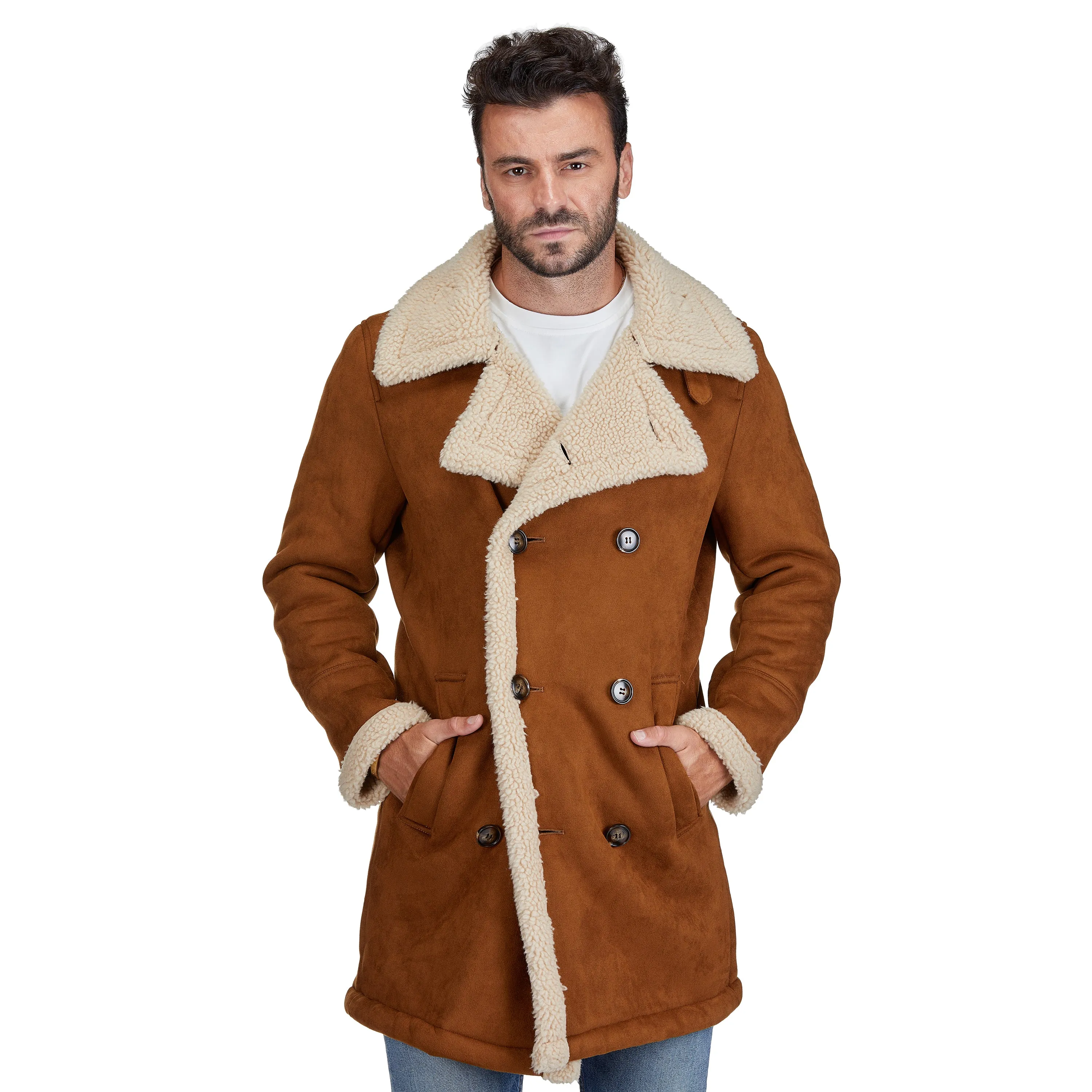 Braveman Faux Shearling Double Breasted Overcoat