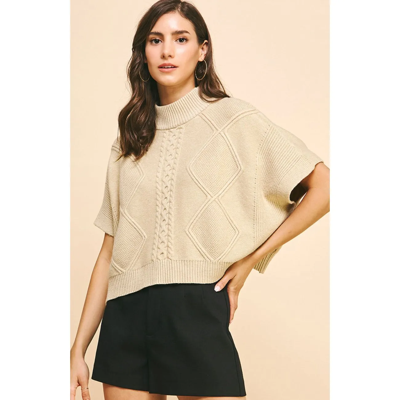 Brianna Mock Neck Short Sleeve PINCH Sweater