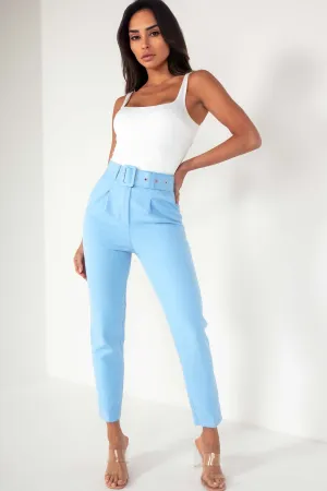 Brinley Baby Blue Belted Cigarette Trousers