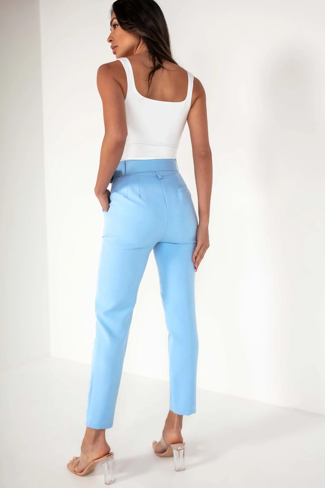 Brinley Baby Blue Belted Cigarette Trousers