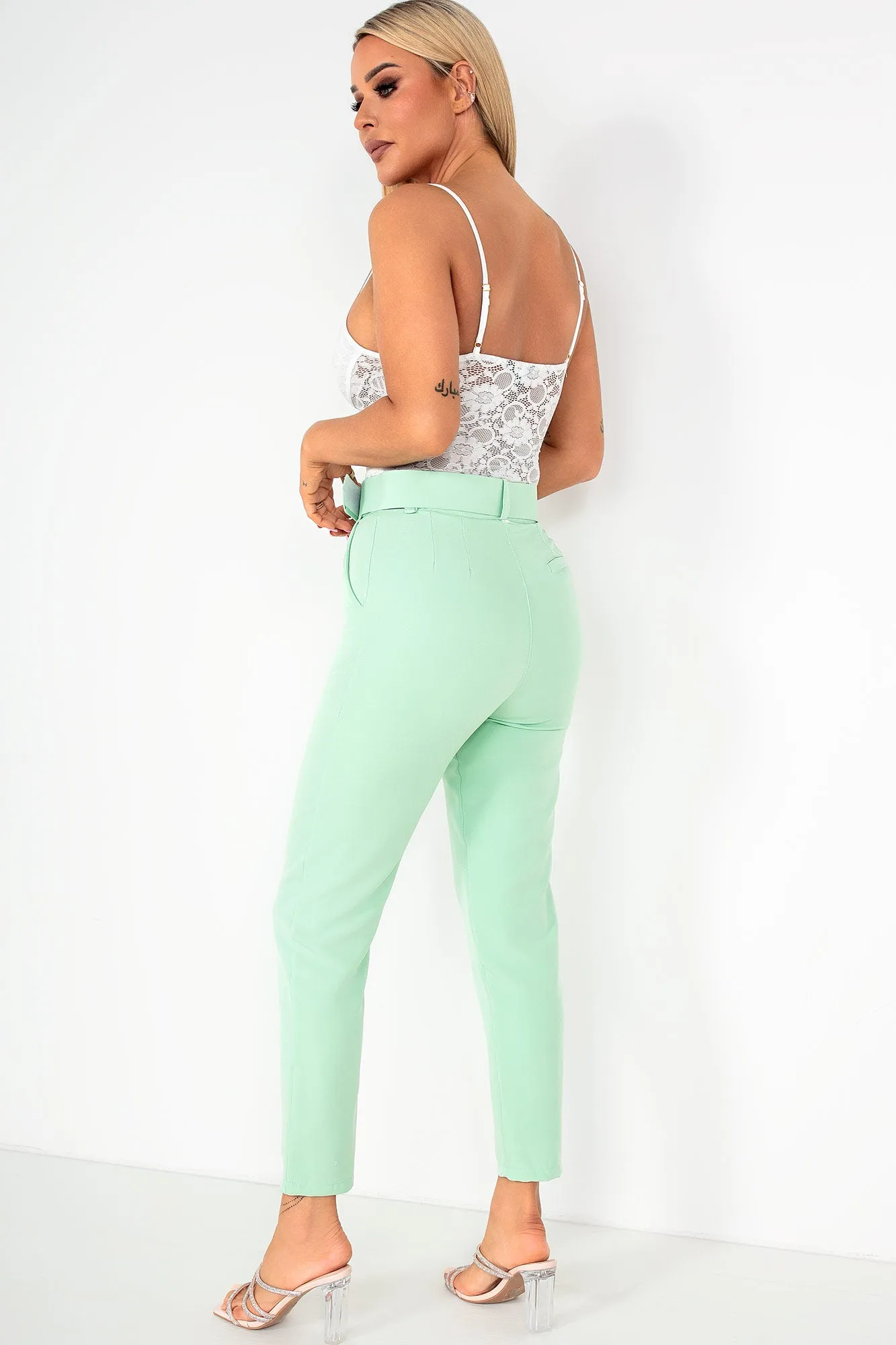 Brinley Mint Belted Cigarette Trousers