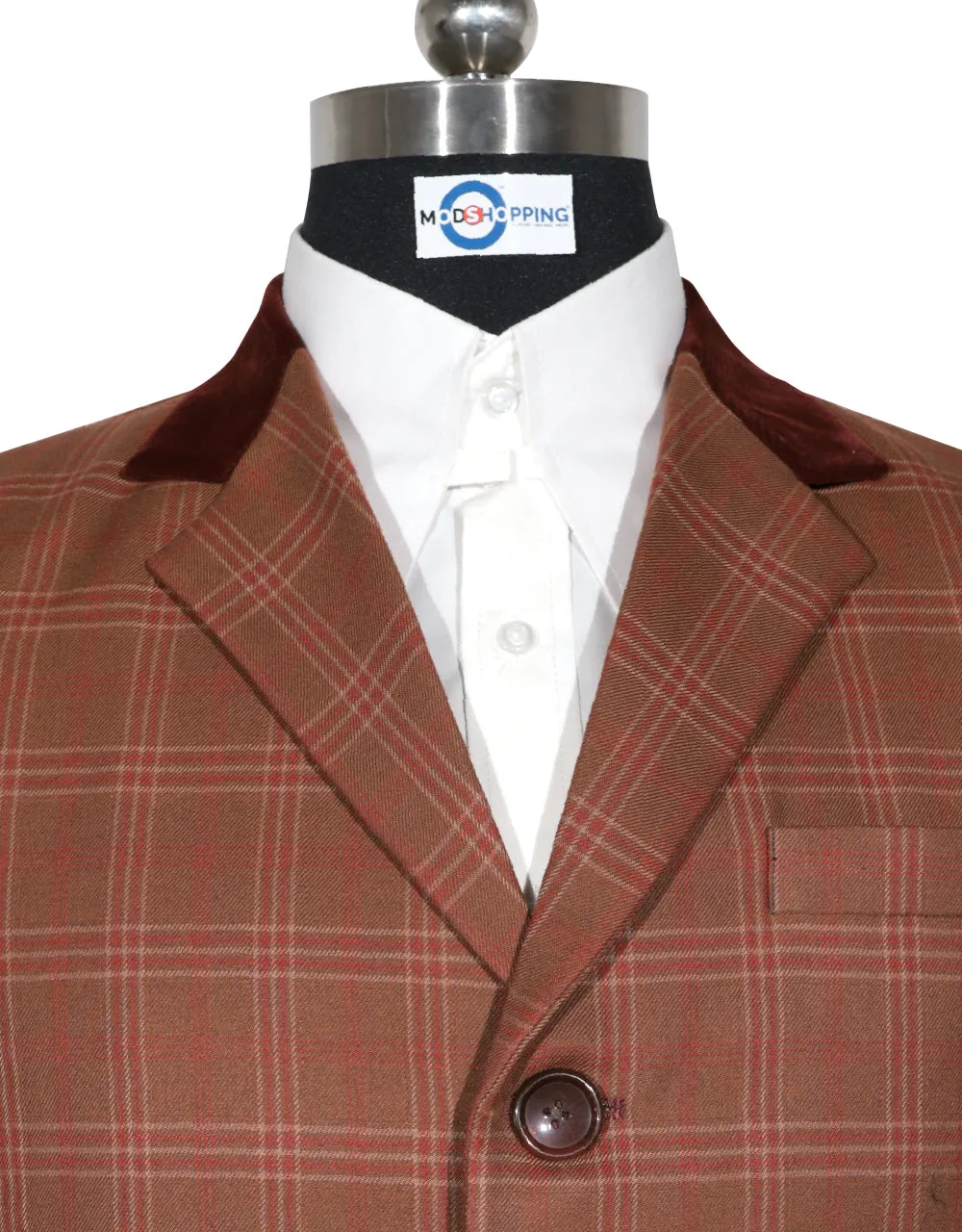 Brown and Red Prince of Wales Check Tweed Overcoat