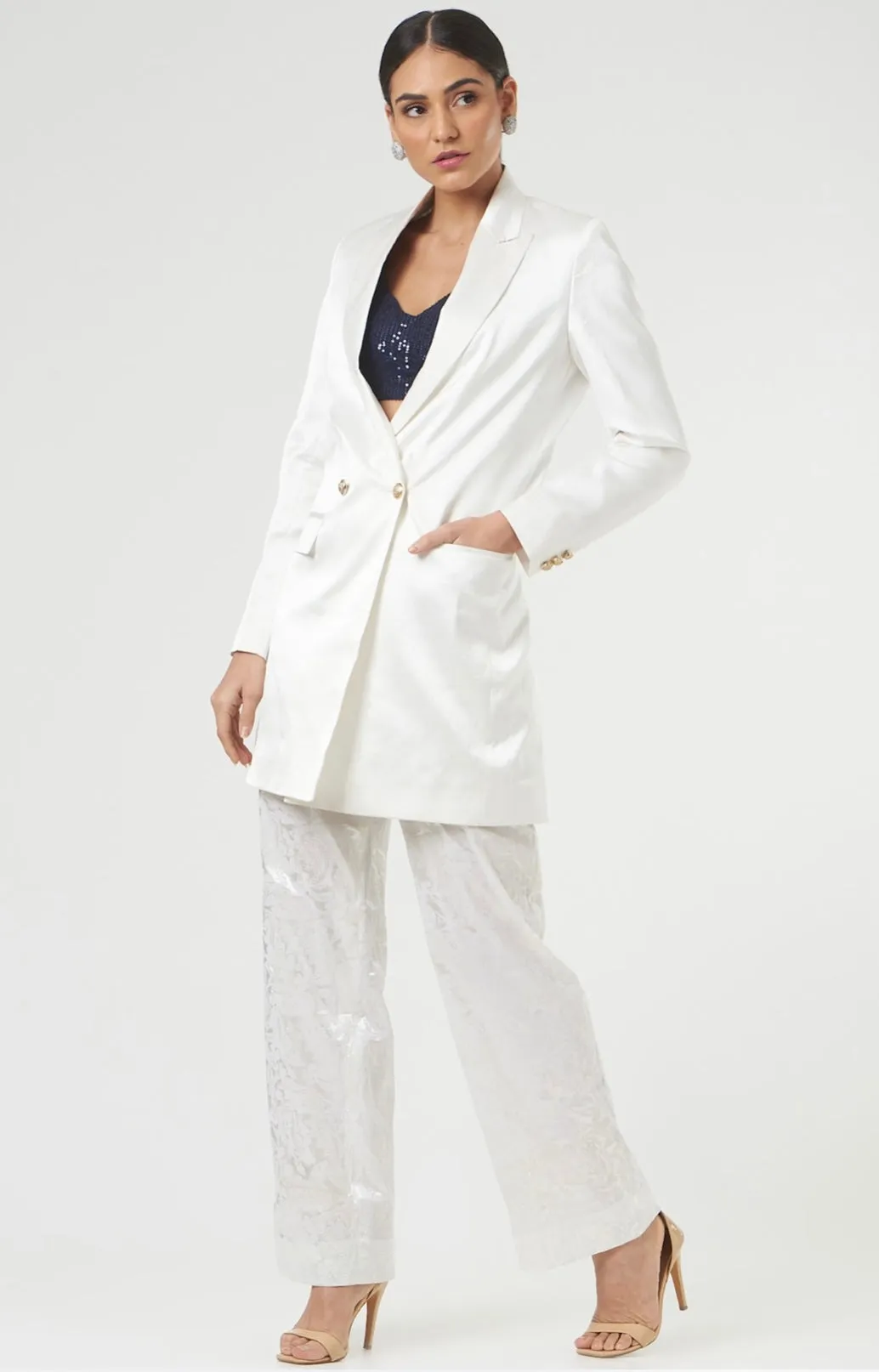 Business Formal White Satin Blazer