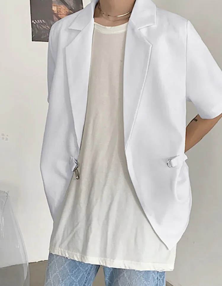 Carabiner Closure Loose Lapel Short Sleeve Blazer