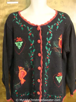 Cheap Tacky Christmas Sweater with Cardinal Birds